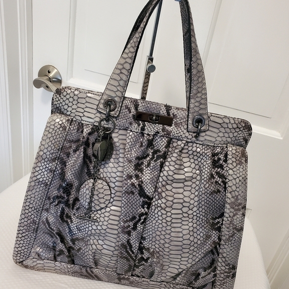 EC Tosca Blu Snakprint Leather Large Satchel/Tote Grey & Black - Picture 1 of 16